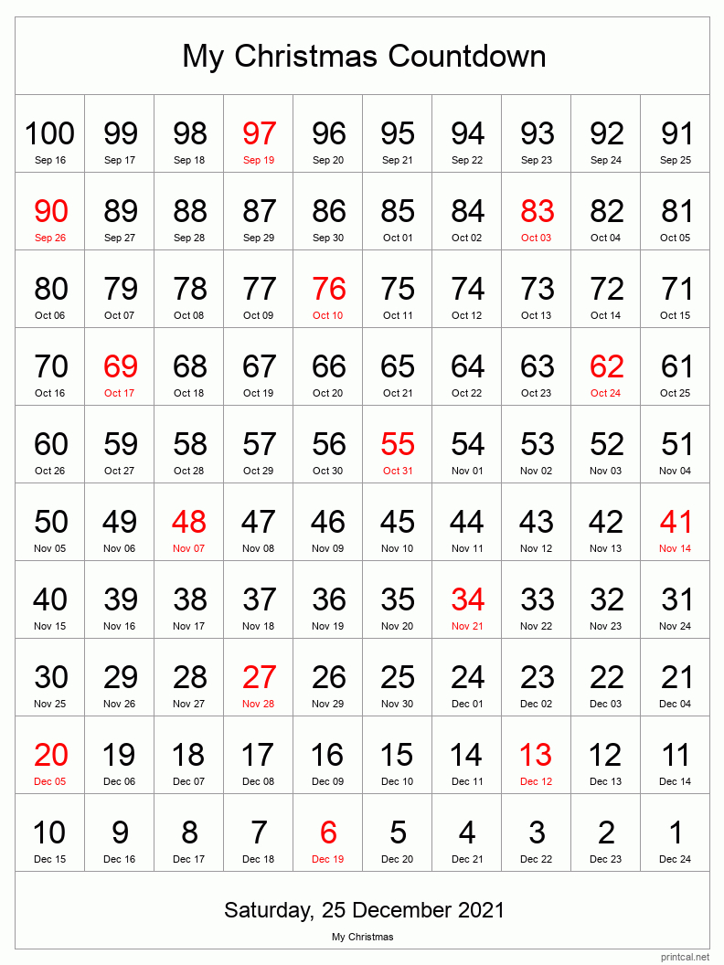 Printable Countdown Calendar 3