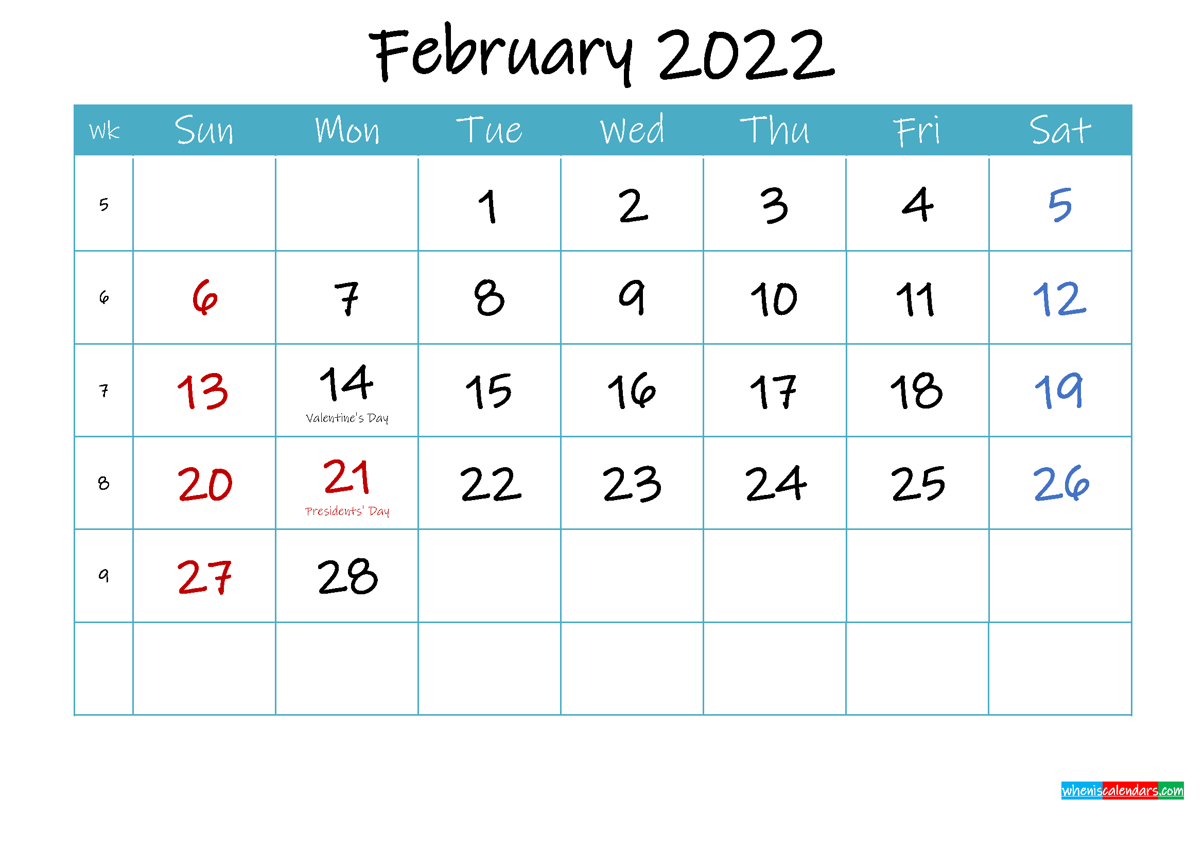 printable february 2022 calendar pdf template ink22m62