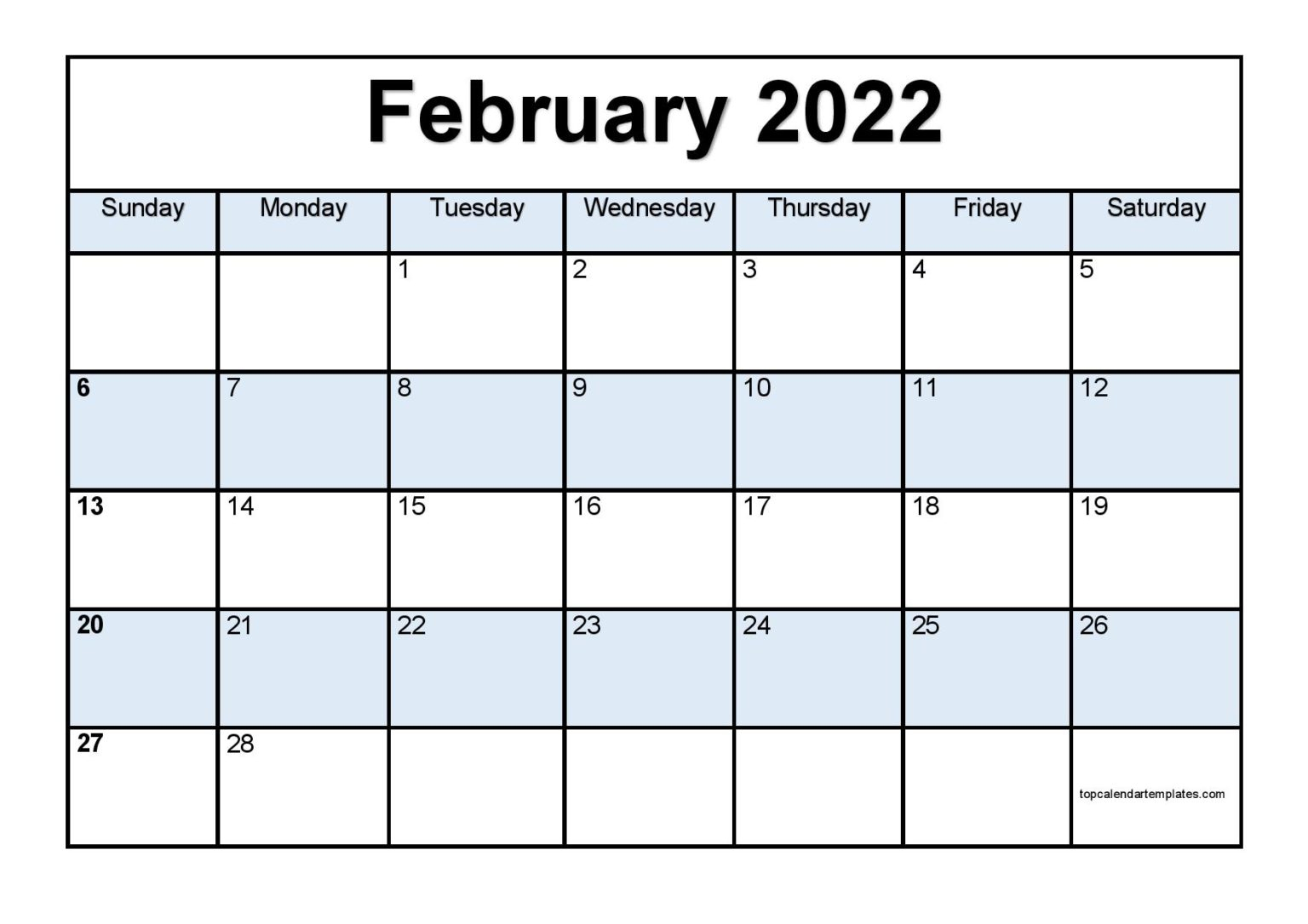 Printable February 2022 Calendar Template Pdf Word Excel