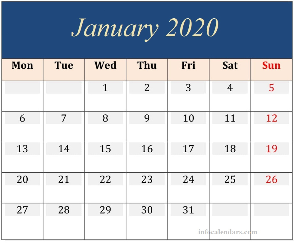 Printable January 2020 Calendar Free Infocalendars
