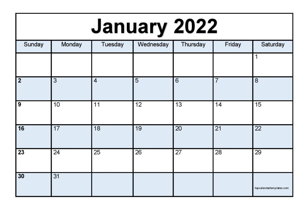 Printable January 2022 Calendar Template Pdf Word Excel 2