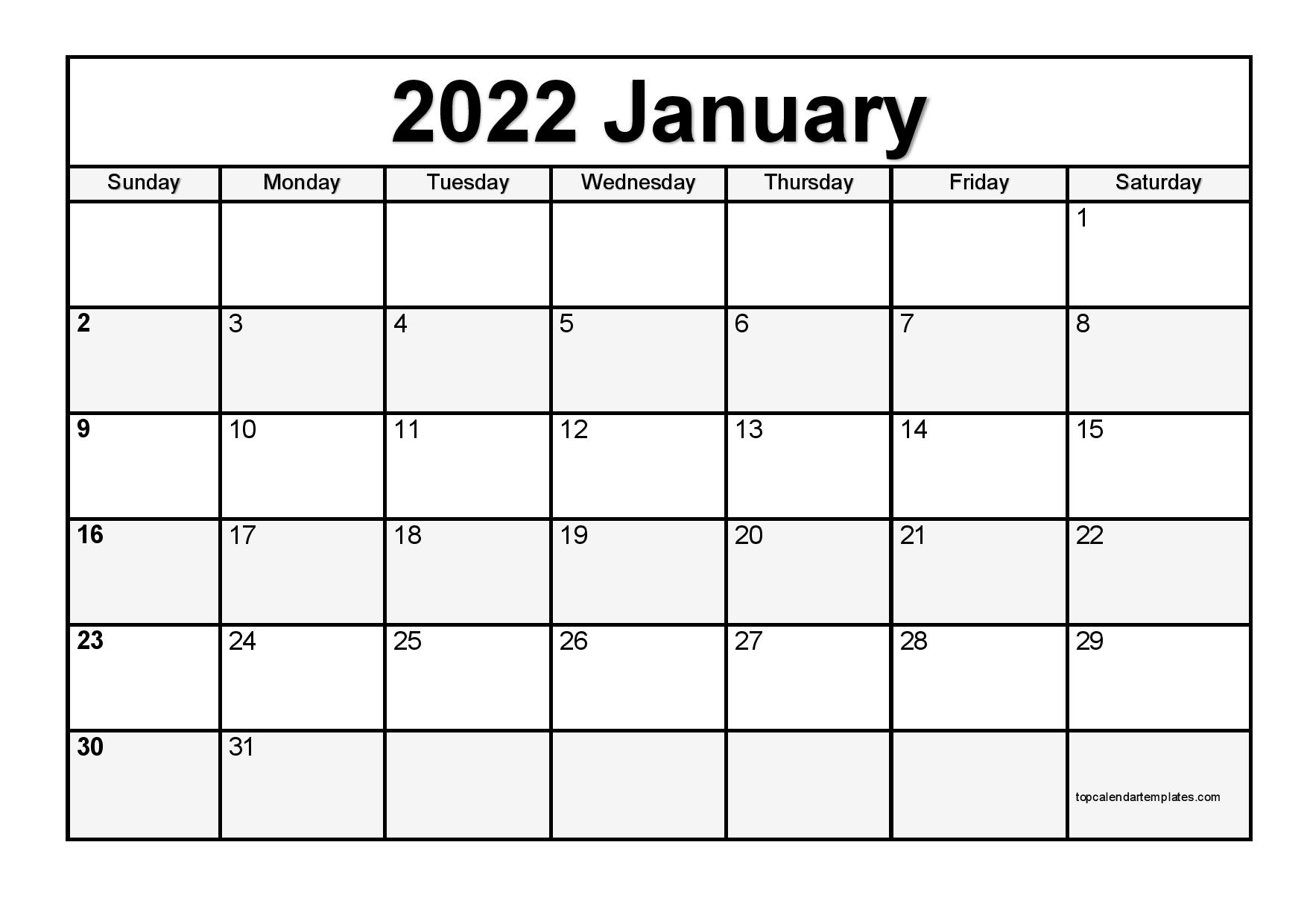 printable january 2022 calendar template pdf word excel 3