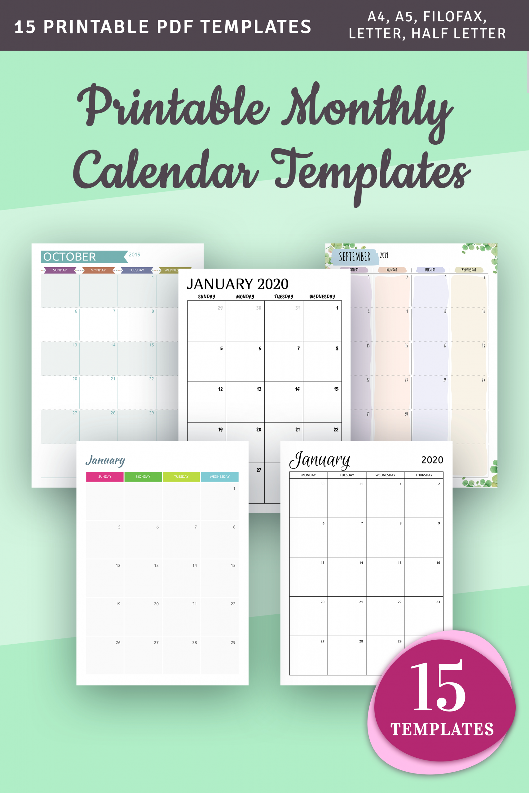 Printable Monthly Calendars Weekly Planner Printable