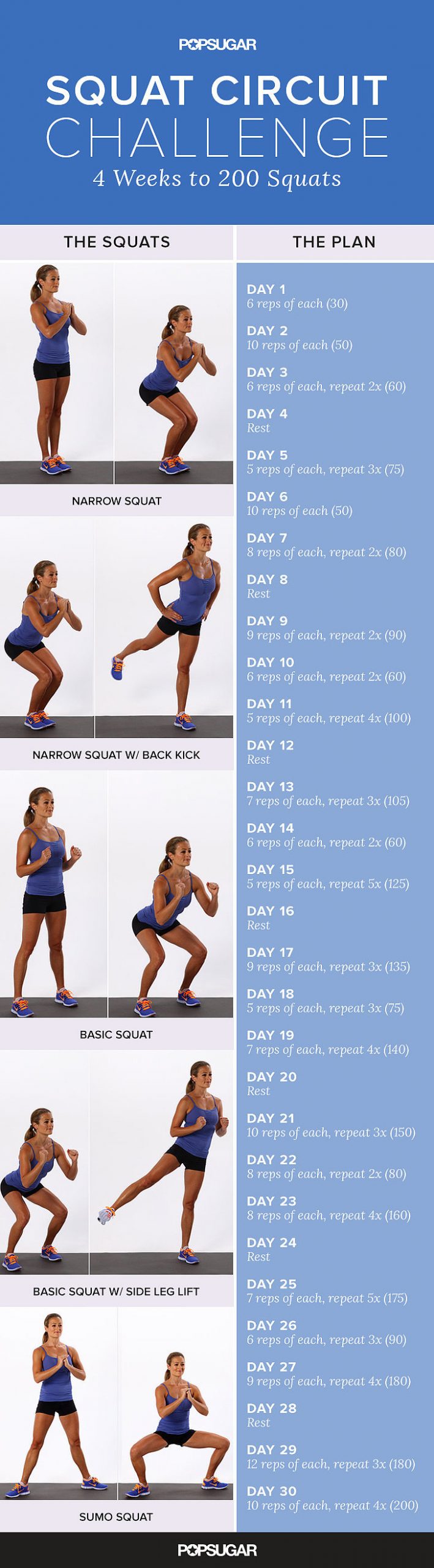 Printable Squat Challenge Popsugar Fitness