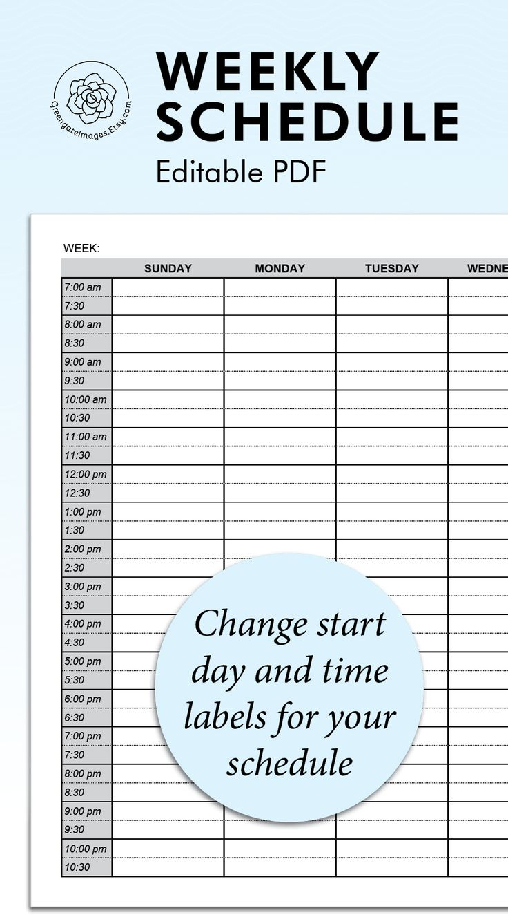 Printable Weekly Planner Editable Weekly Schedule Half