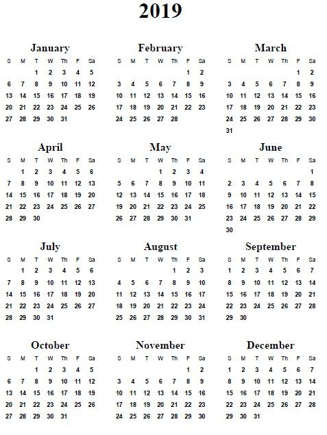 printable year at a glance calendar 2019 5 best of