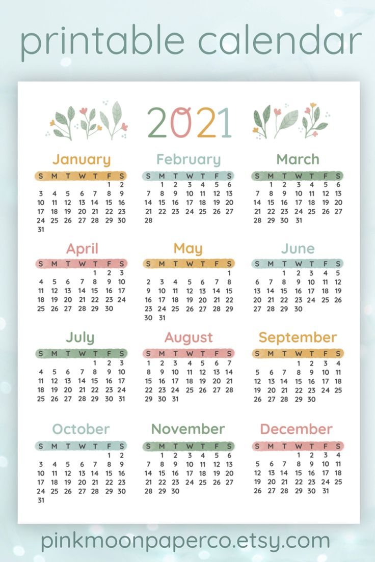 Printable Year At A Glance Calendar 2021 Floral Wall