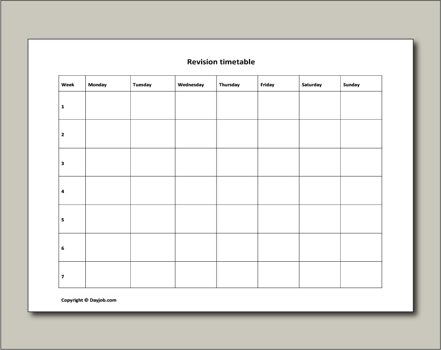 Revision Timetable Template Online Free Gcse Blank