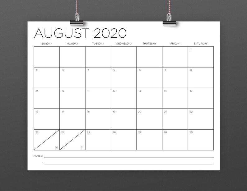 Sale 8 5 X 11 Inch 2020 Calendar Template Instant Download 1