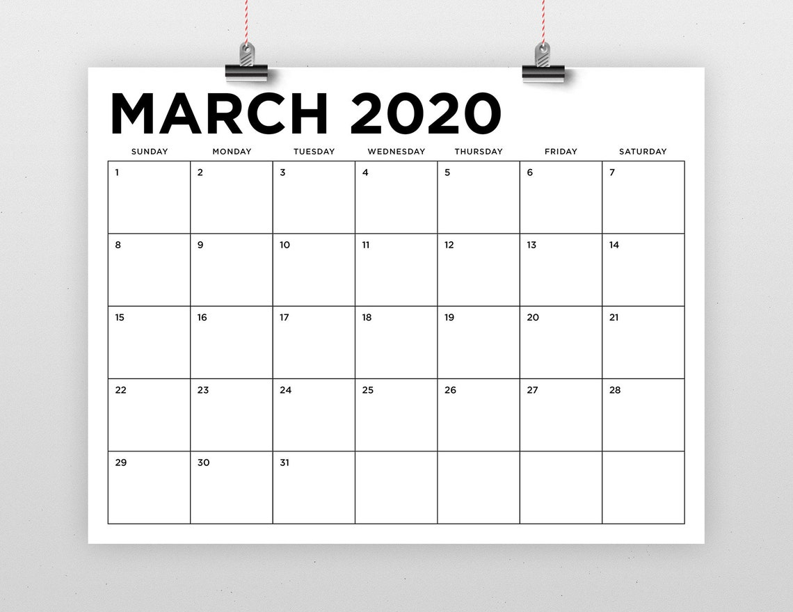 Sale 8 5 X 11 Inch 2020 Calendar Template Instant Download 2