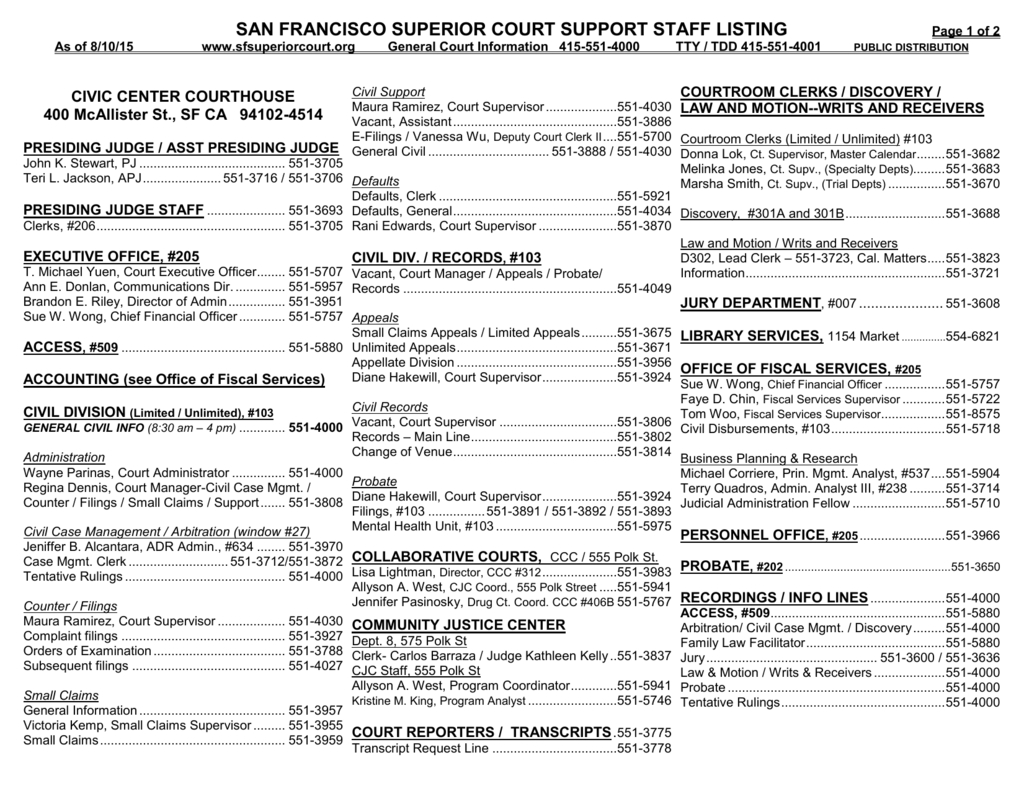 san francisco superior court support staff listing