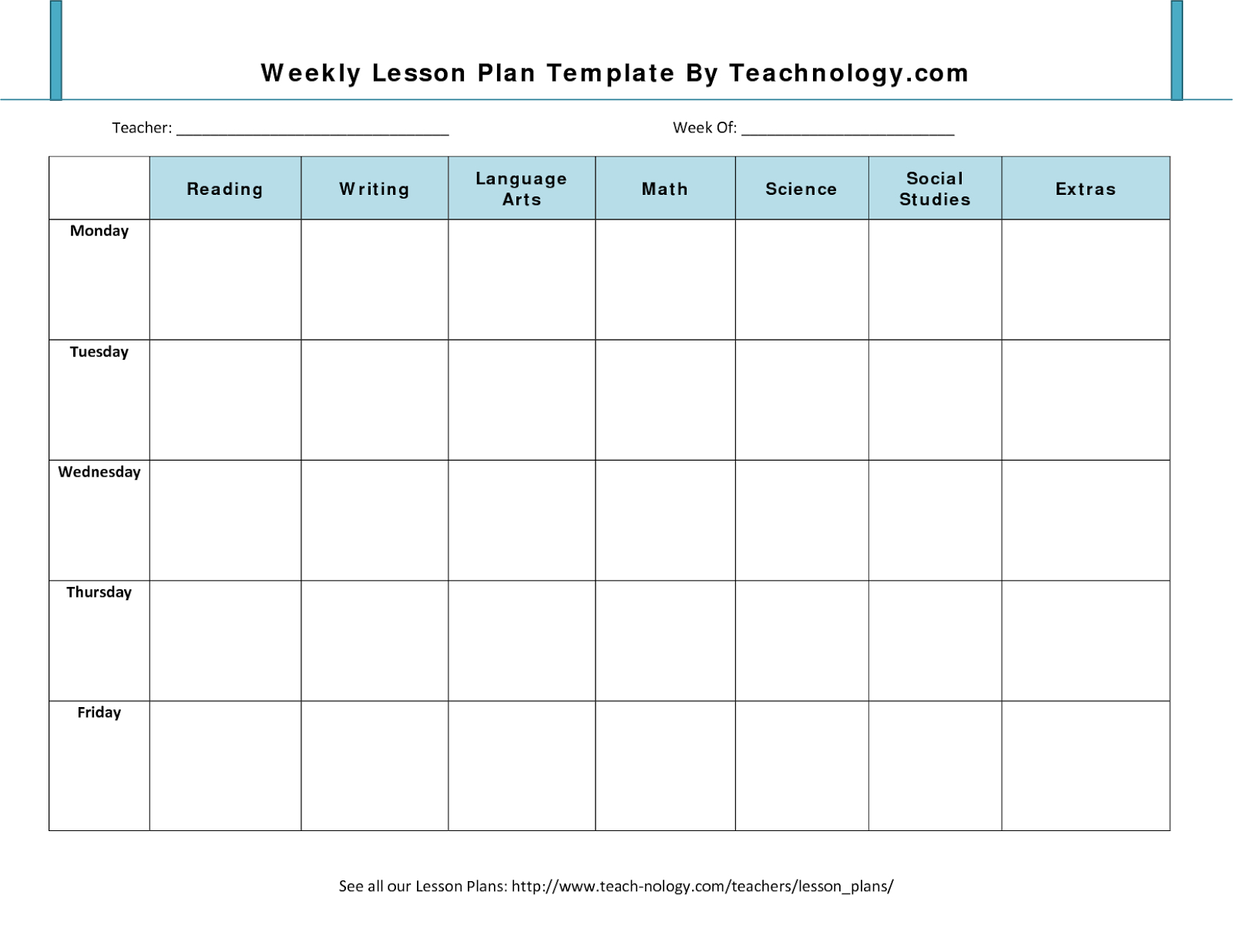 search results for free blank weekly lesson plan template