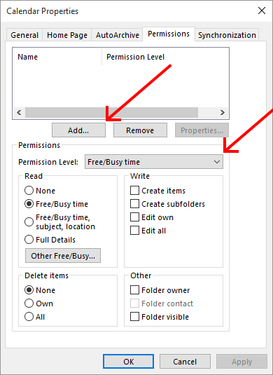 share calendar or change calendar permissions in outlook