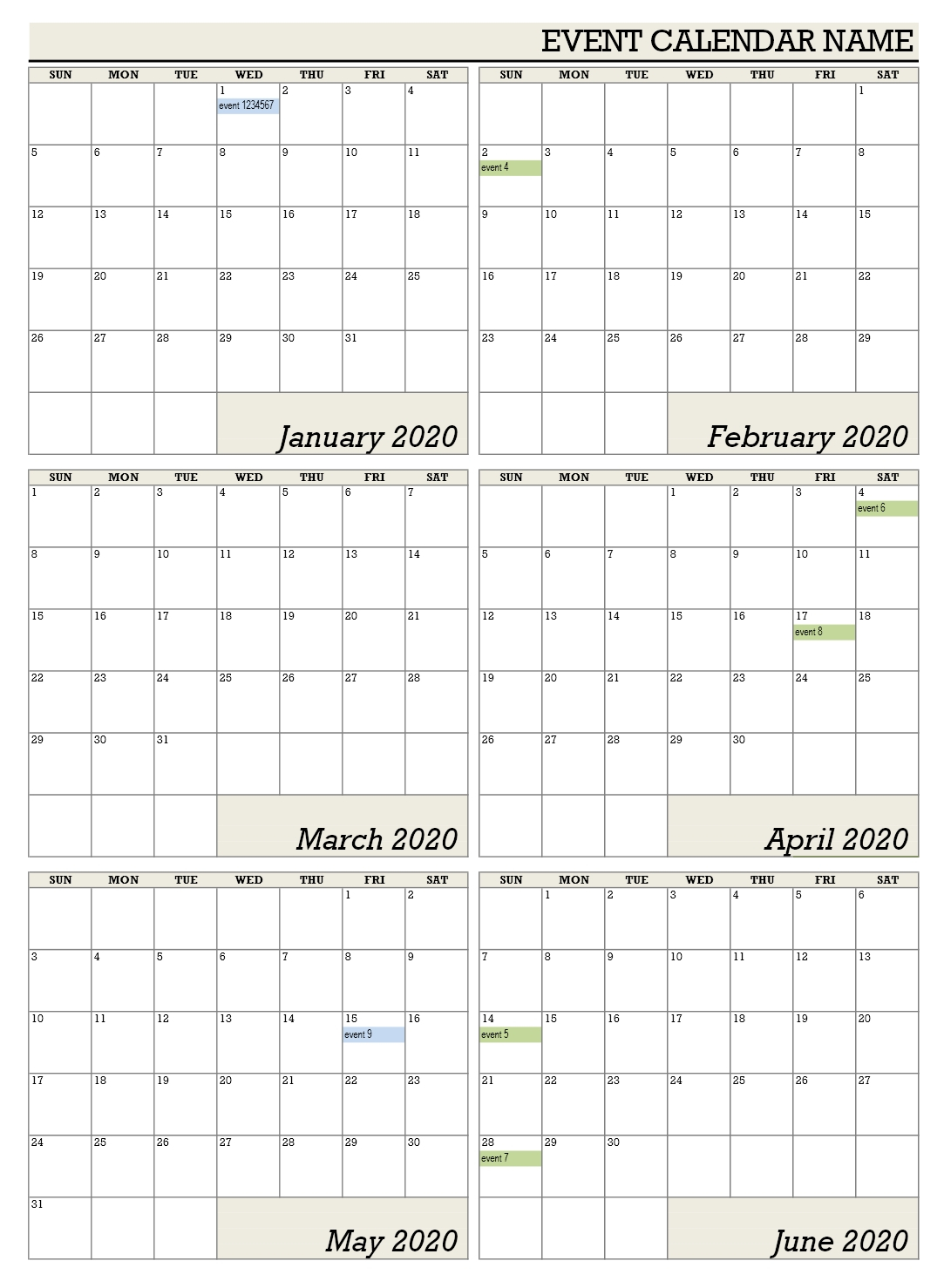 Six Monthly Calendar 1