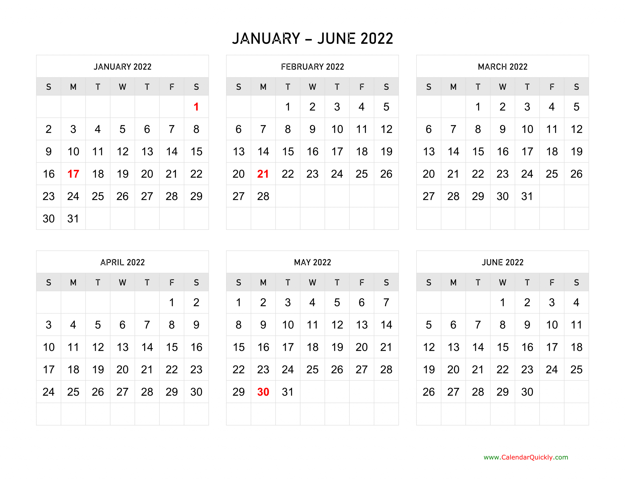 Six Months 2022 Calendar Calendar Quickly