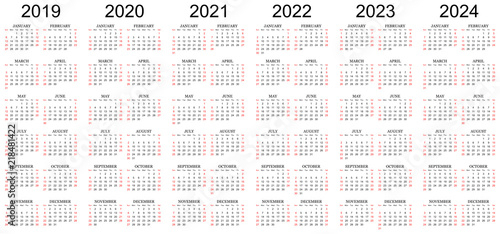 Six Year Calendar 2019 2020 2021 2022 2023 And 2024