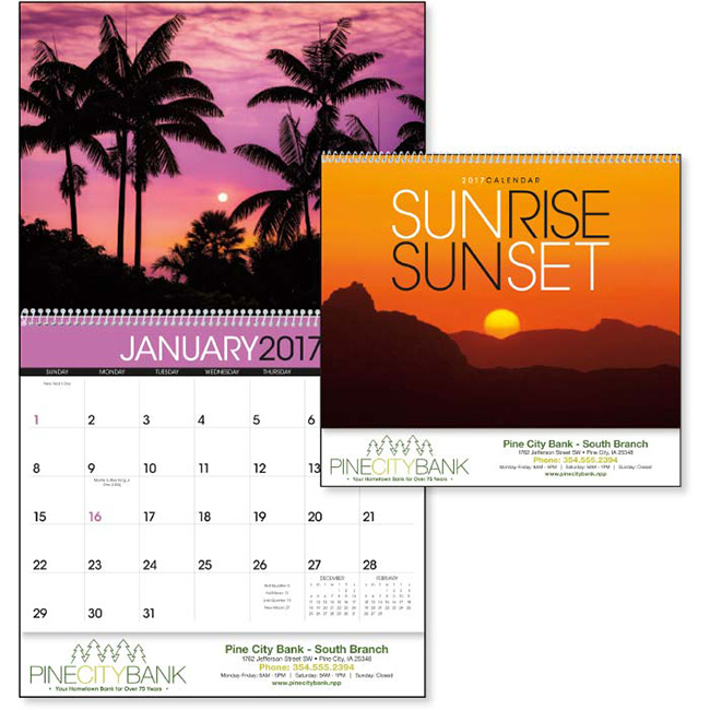 sunrise sunset wall calendar with logo