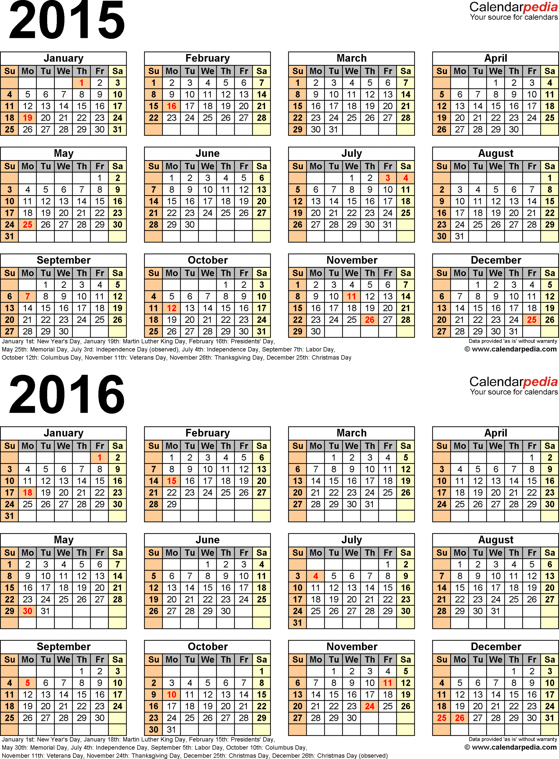 Template 5 Pdf Template For Two Year Calendar 2015 2016