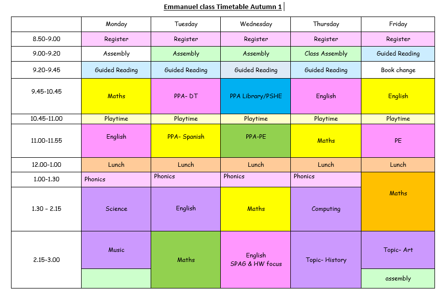 the trumpington federation year 2 timetable
