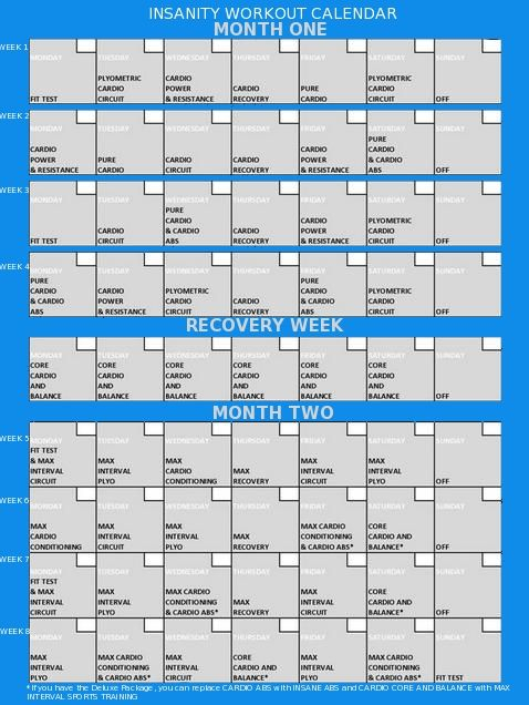 this is a copy of the insanity workout calendar on