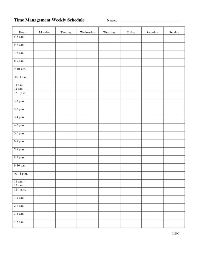 Time Management Weekly Schedule Template Bobbies Wish