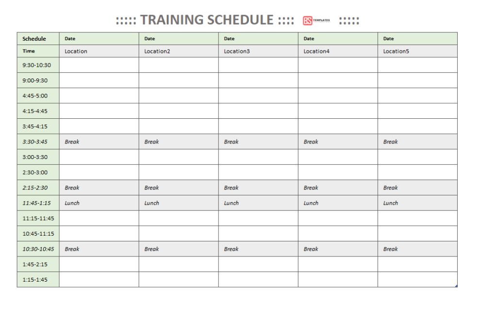 training schedule template for excel daily weekly annual 1