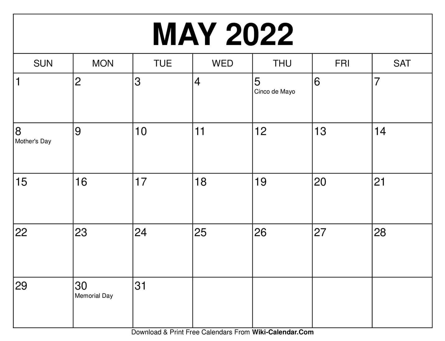 Universal Blank 30 Day Calendar Starting May 24 In 2020