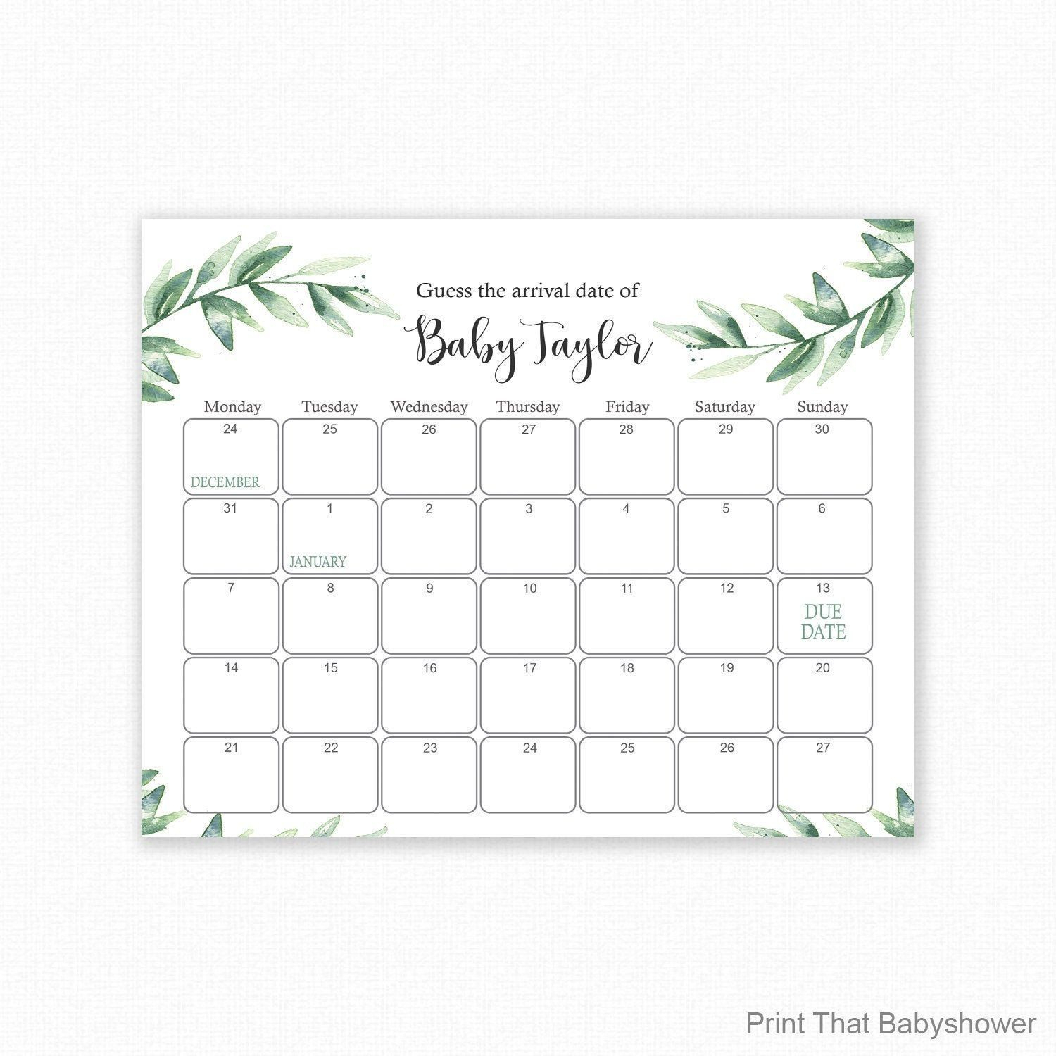 Universal Printable Guess The Due Date Botanical Baby