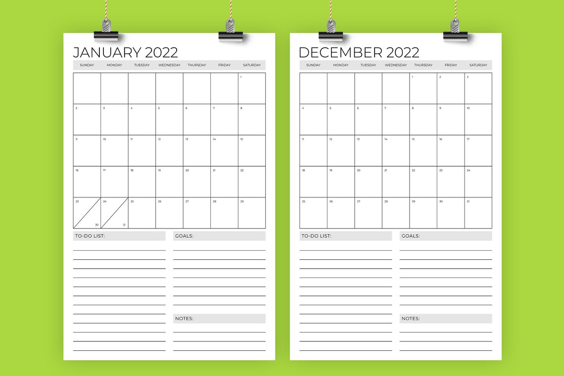 vertical 11 x 17 inch 2022 calendar template instant etsy 2