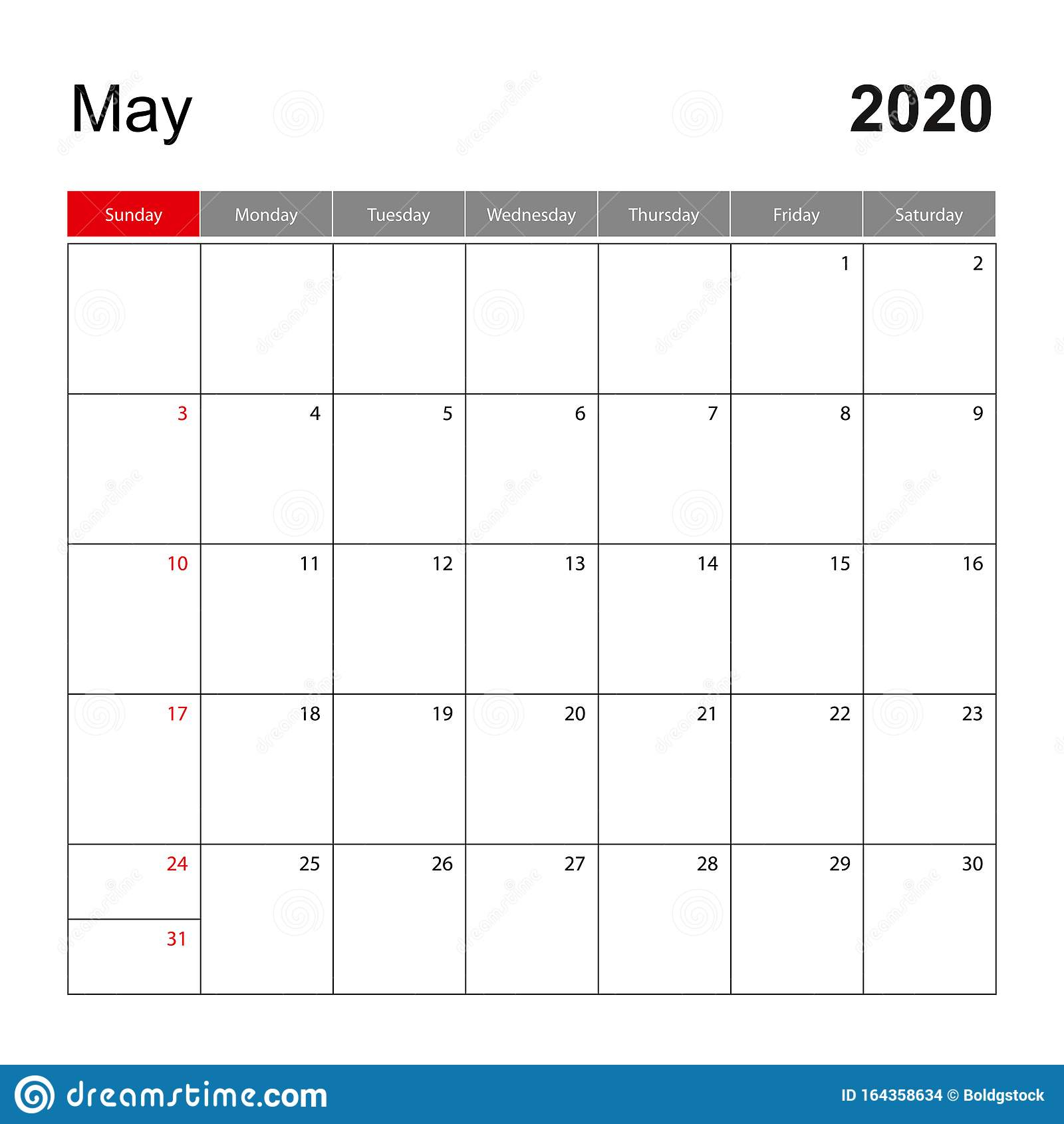 wall calendar template for may 2020 holiday and event