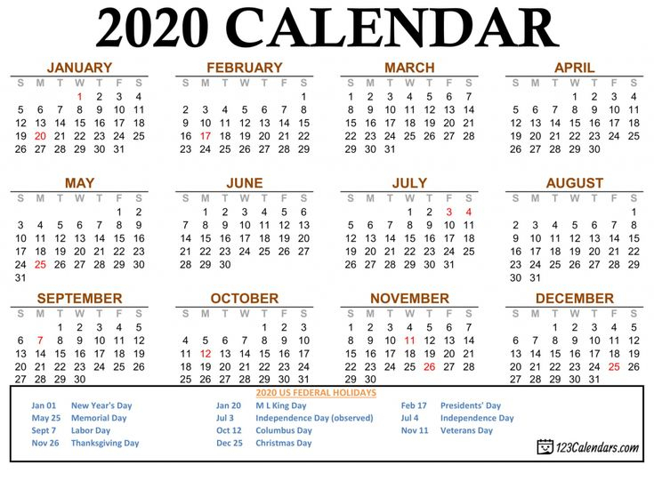 wallet size 2020 calendar free printable monthly