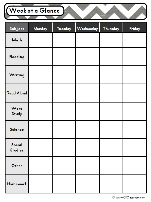 Week At A Glance Planner A Graphic Organizer For Lesson