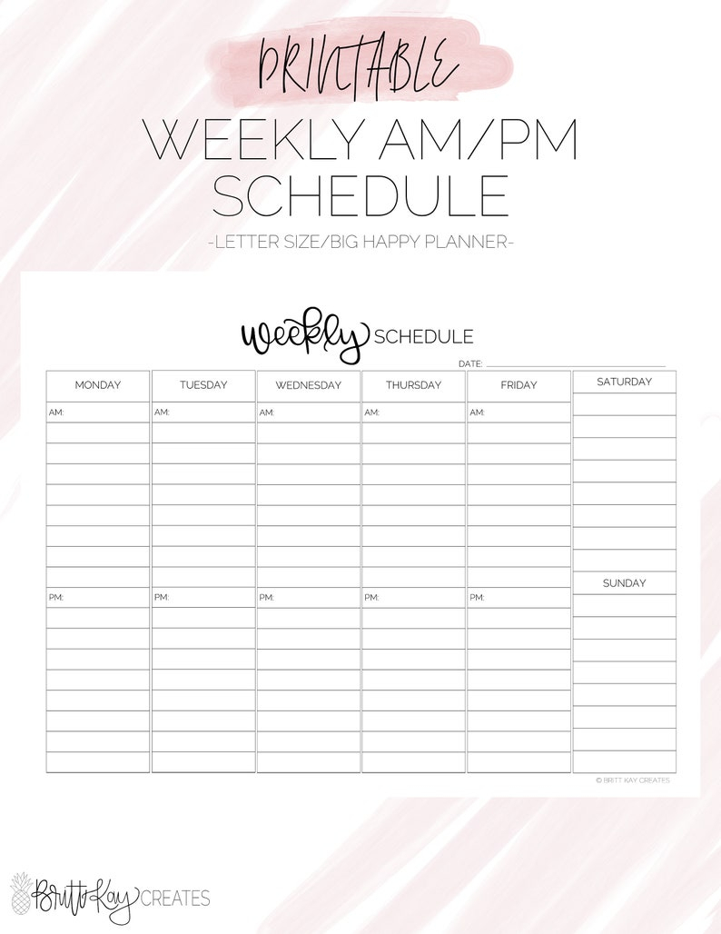 Weekly Am Pm Schedule Weekly Schedule Printable Weekly