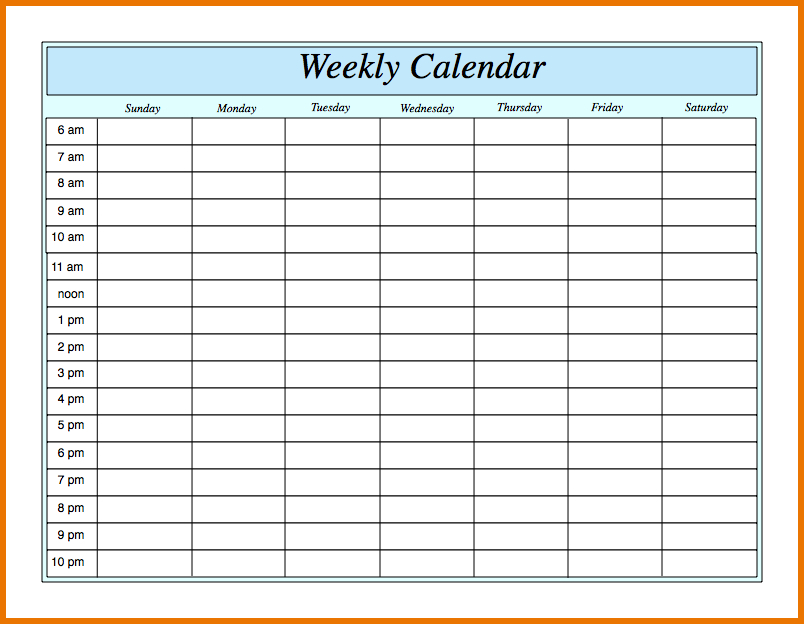 Weekly Calendar With Hours Printable Year Calendar