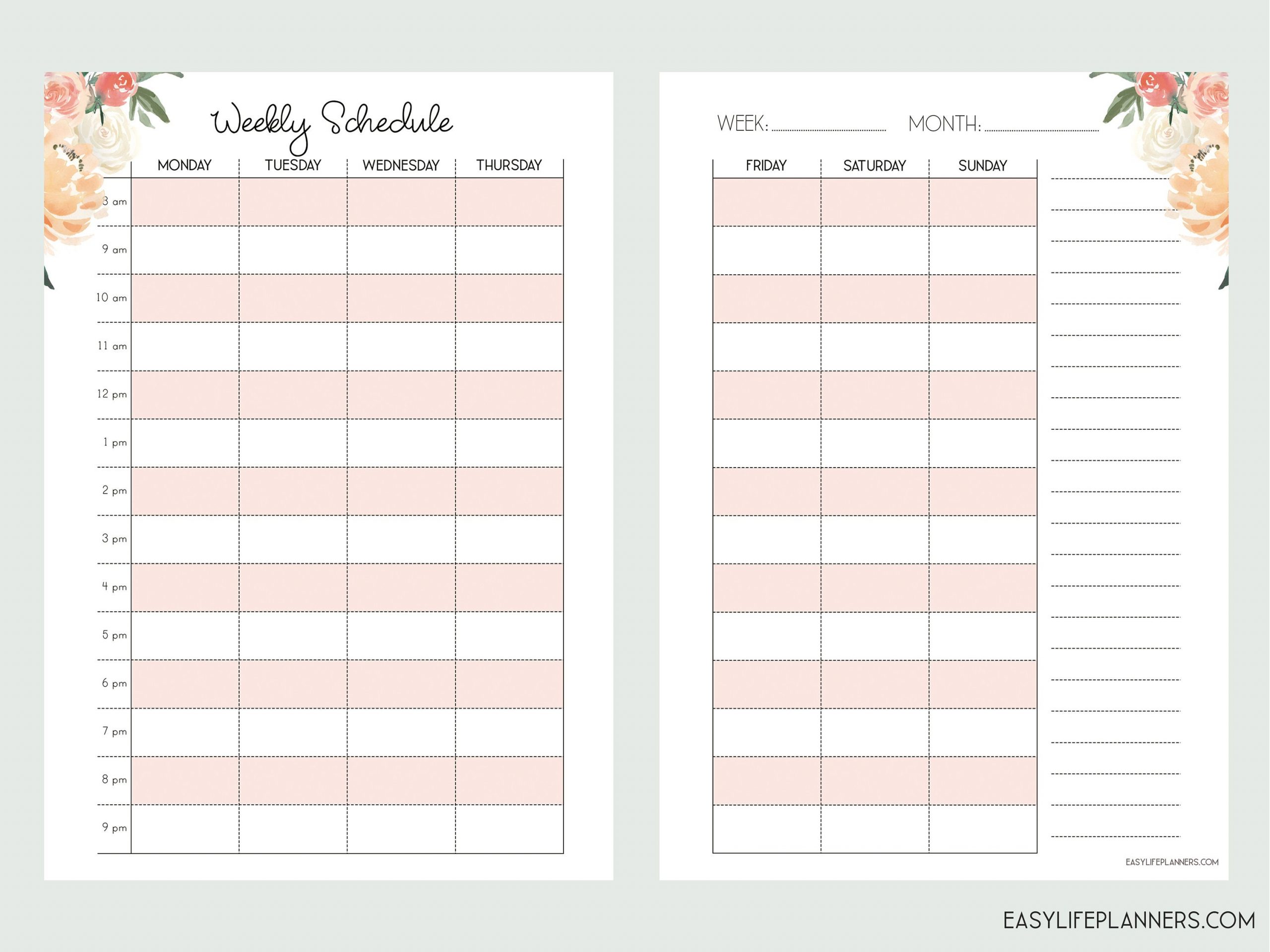 Weekly Hourly Planner Personal Wide Rings Weekly Schedule