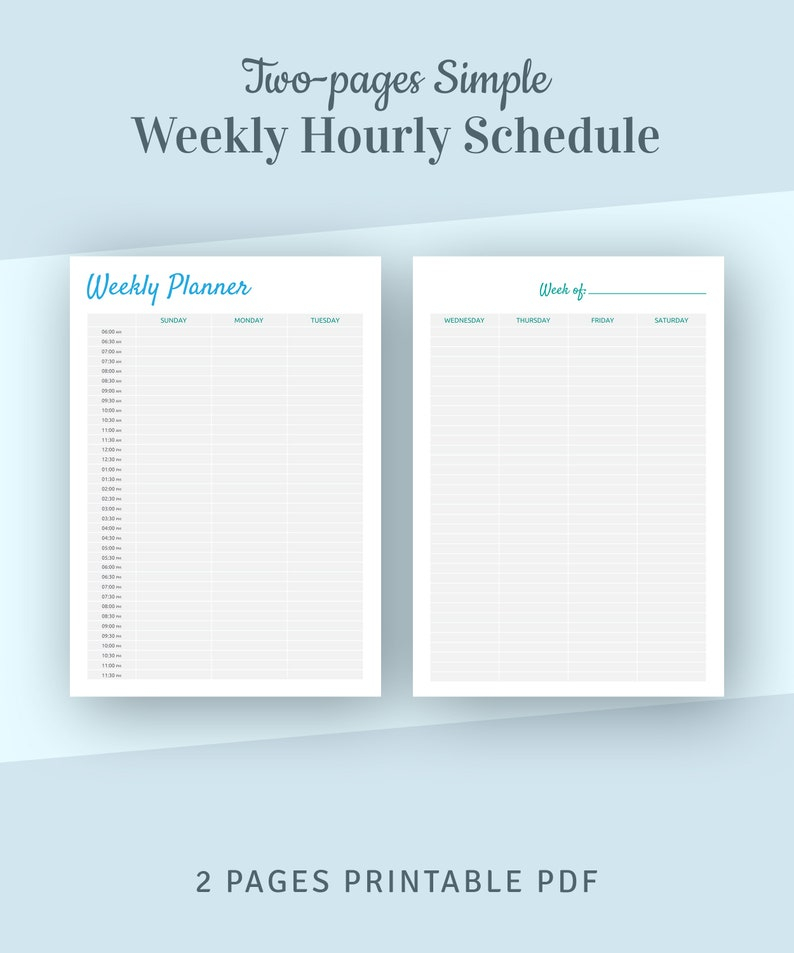 Weekly Hourly Schedule Template Hourhour Planner Etsy