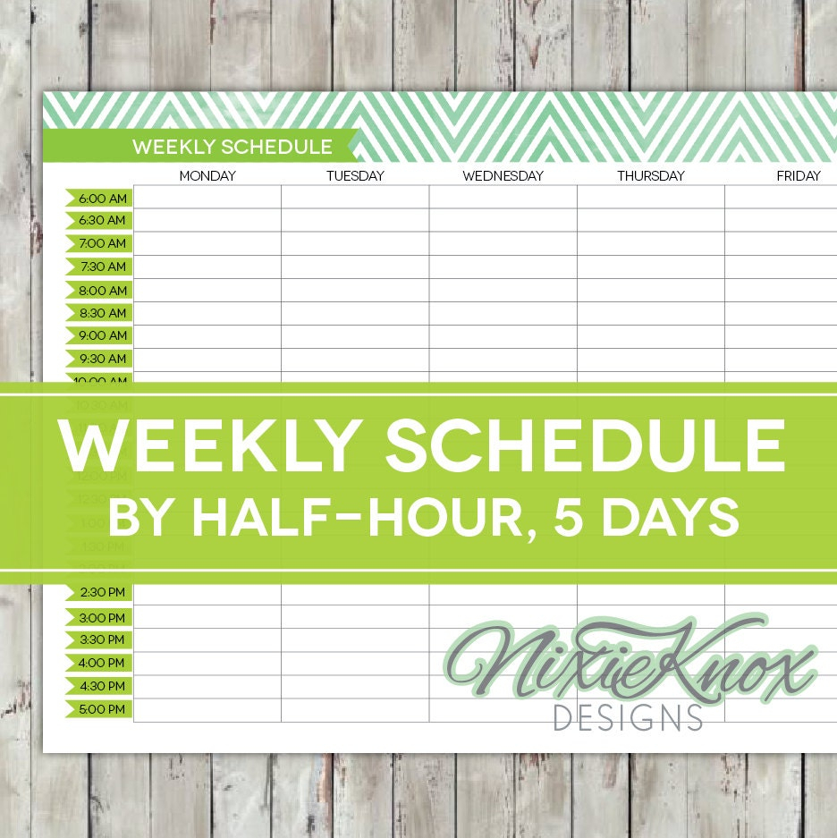 Weekly Schedule Printable Half Hourly Weekday