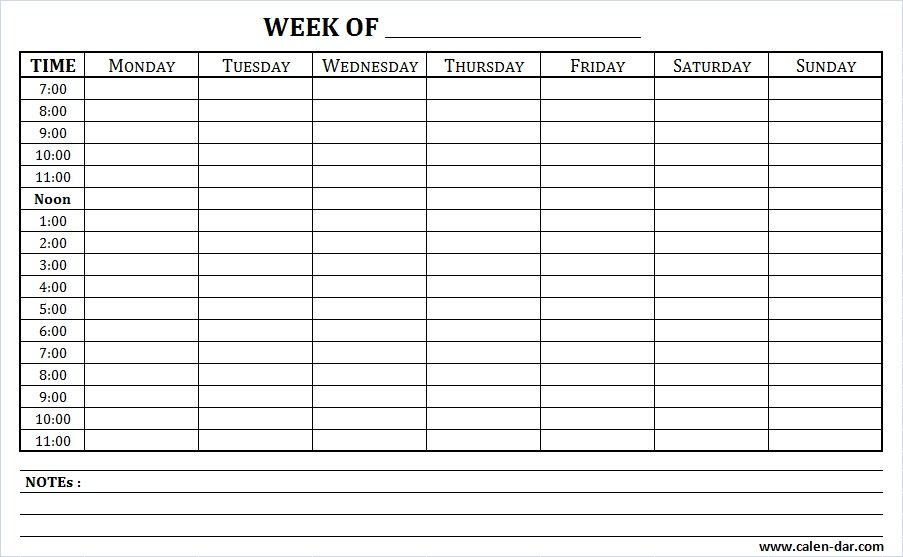 Weekly Schedule Printable With Times And Notes In 2021