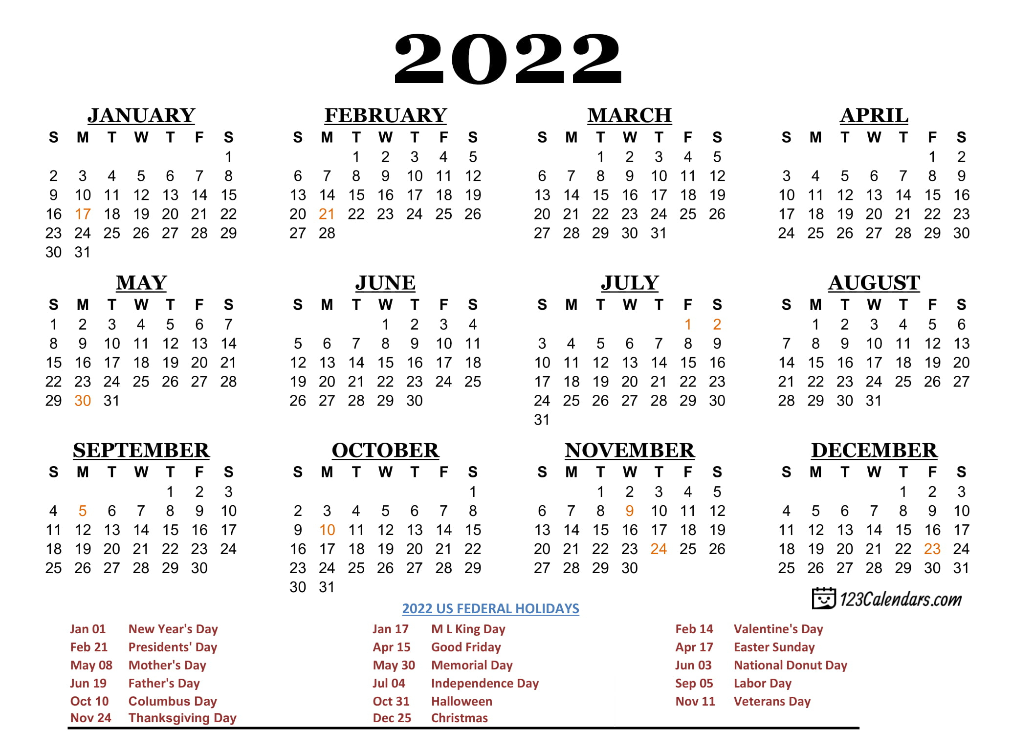 Year 2022 Calendar Templates 123calendars