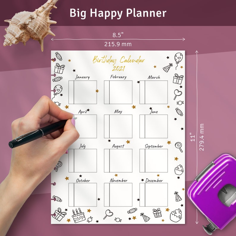 Yearly Birthday Calendar Template For Happy Planner