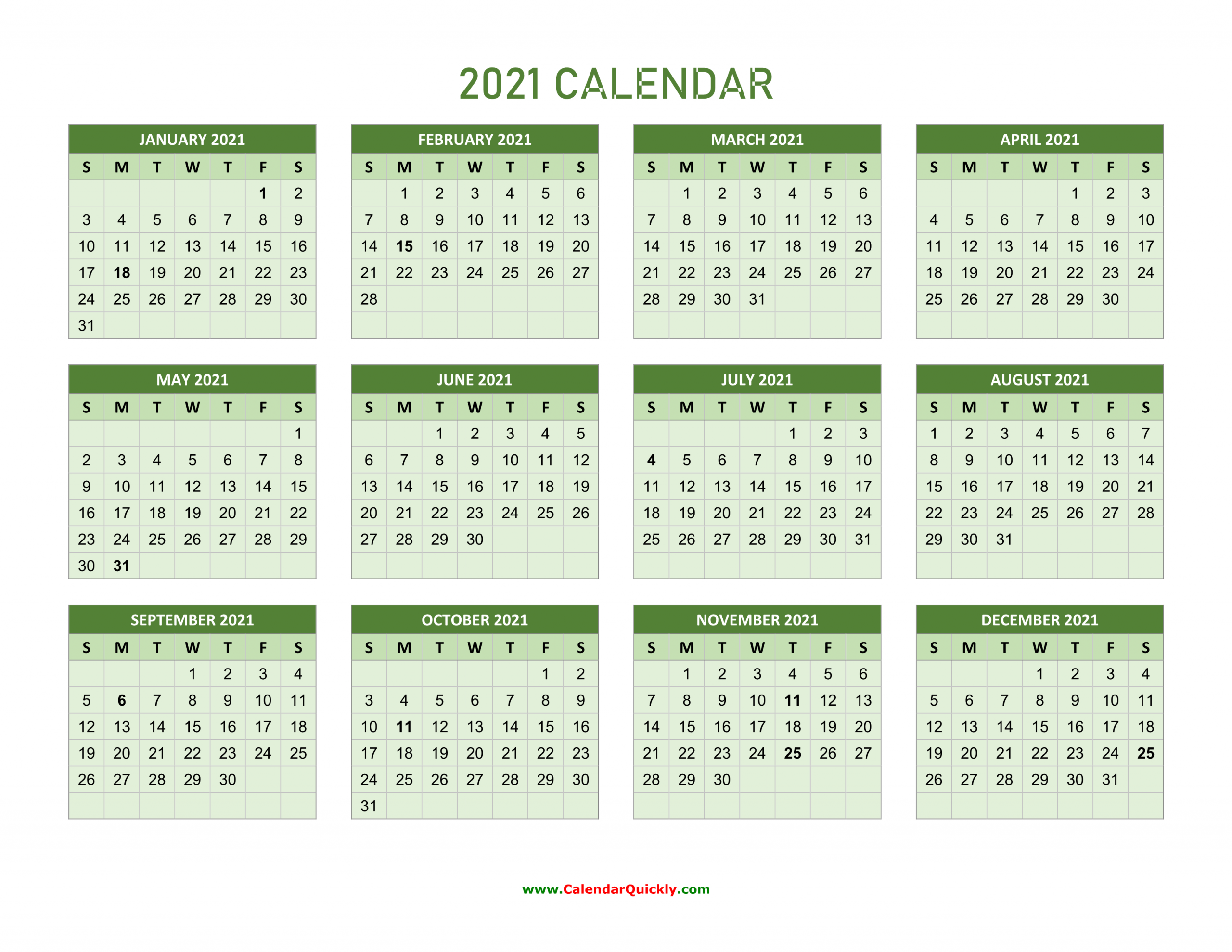 yearly calendar 2021 calendar quickly