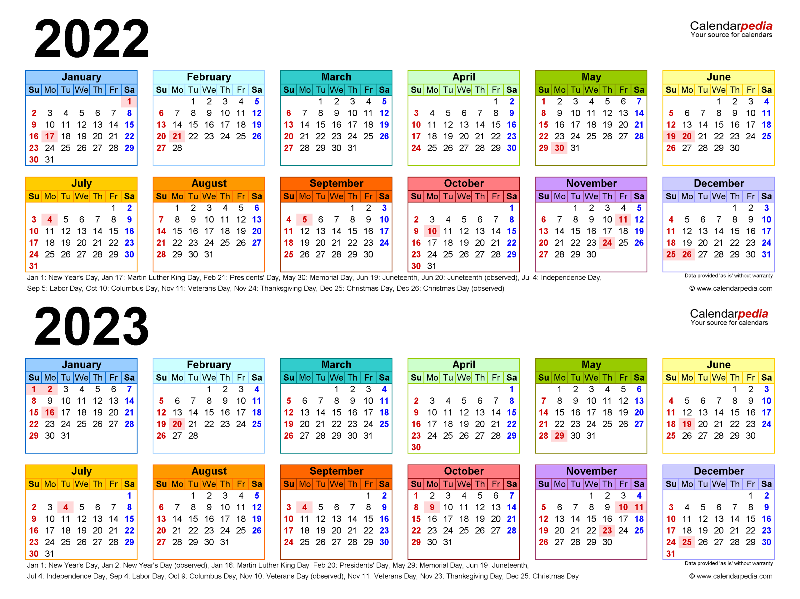 2022 2023 Two Year Calendar Free Printable Pdf Templates