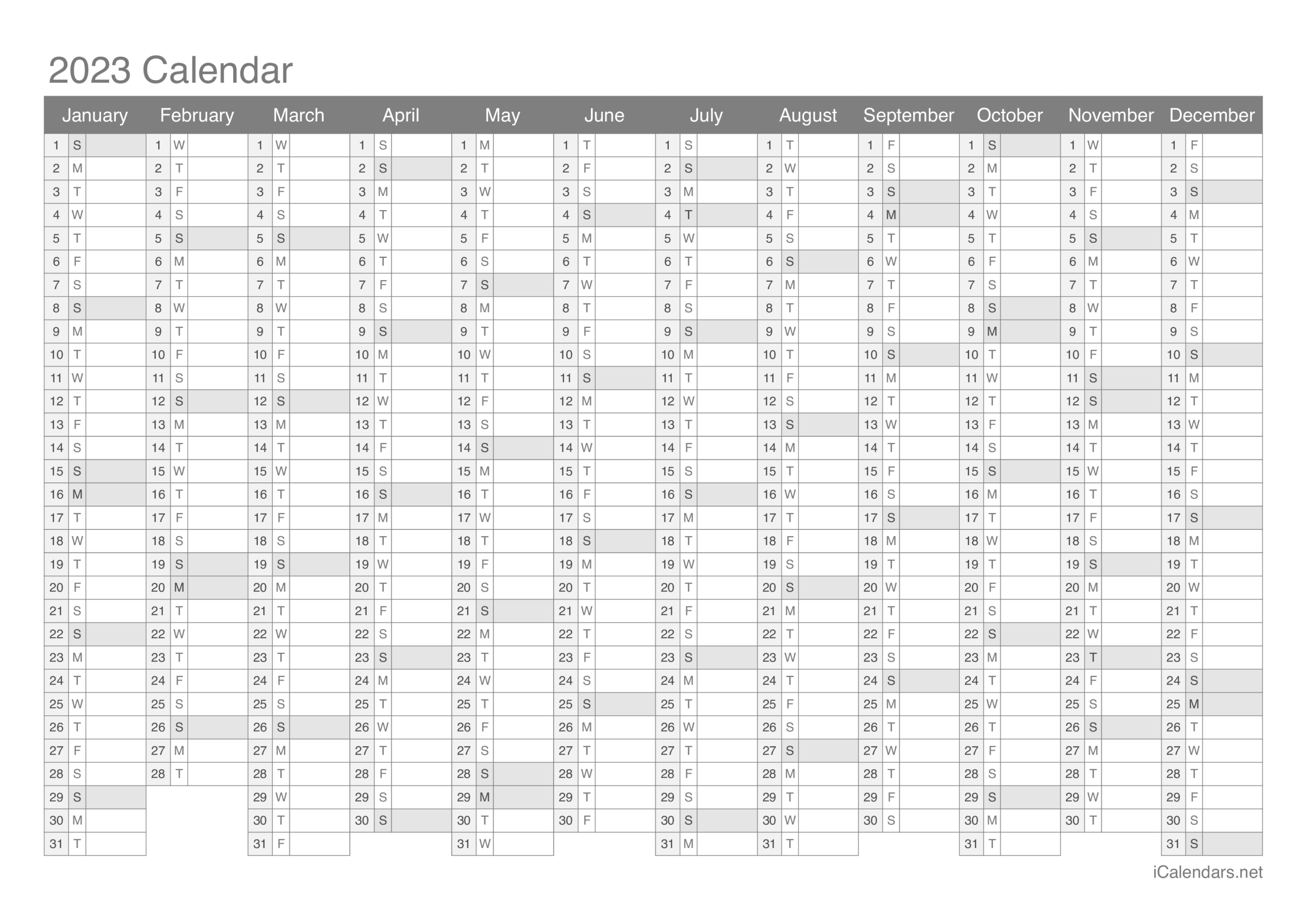 2023 Printable Calendar Pdf Or Excel Icalendars