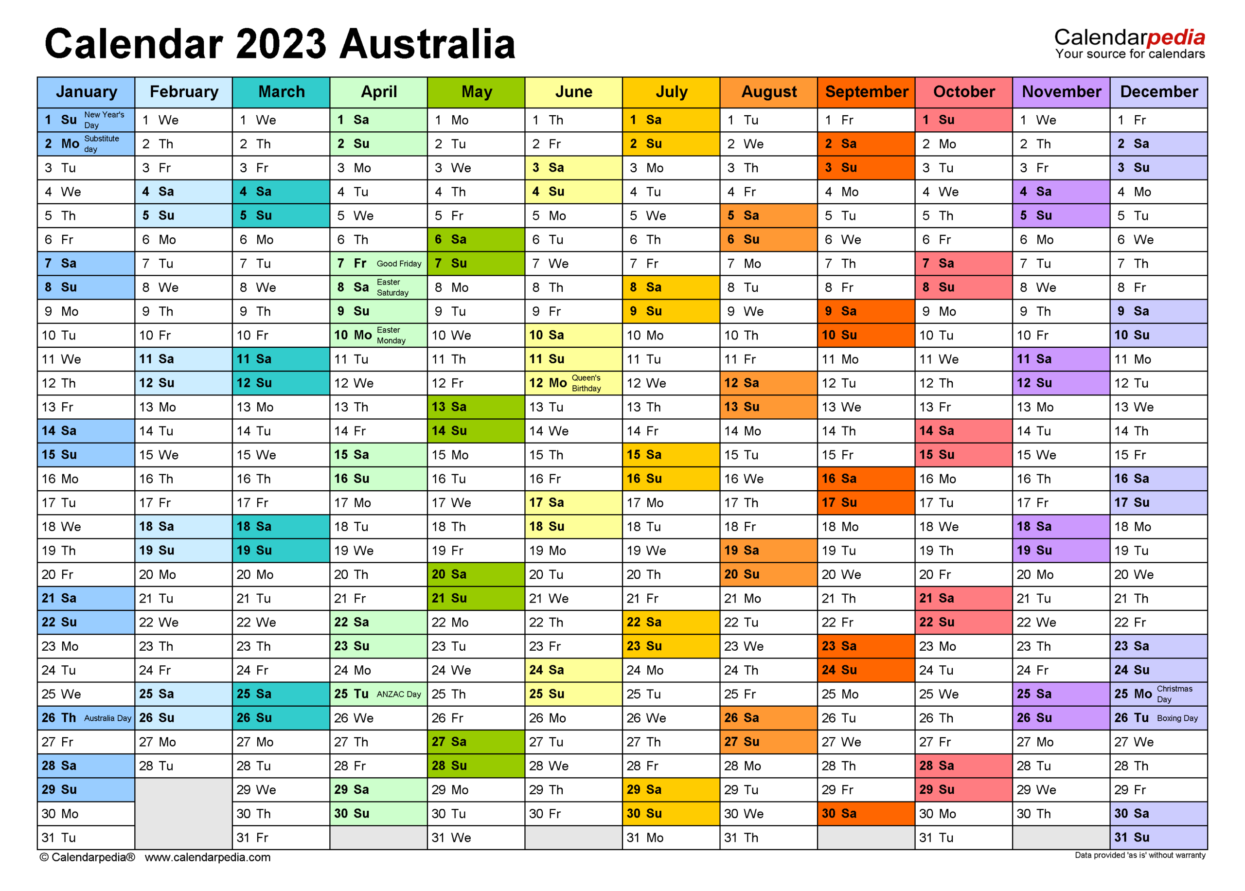 Australia Calendar 2023 Free Printable Pdf Templates 1