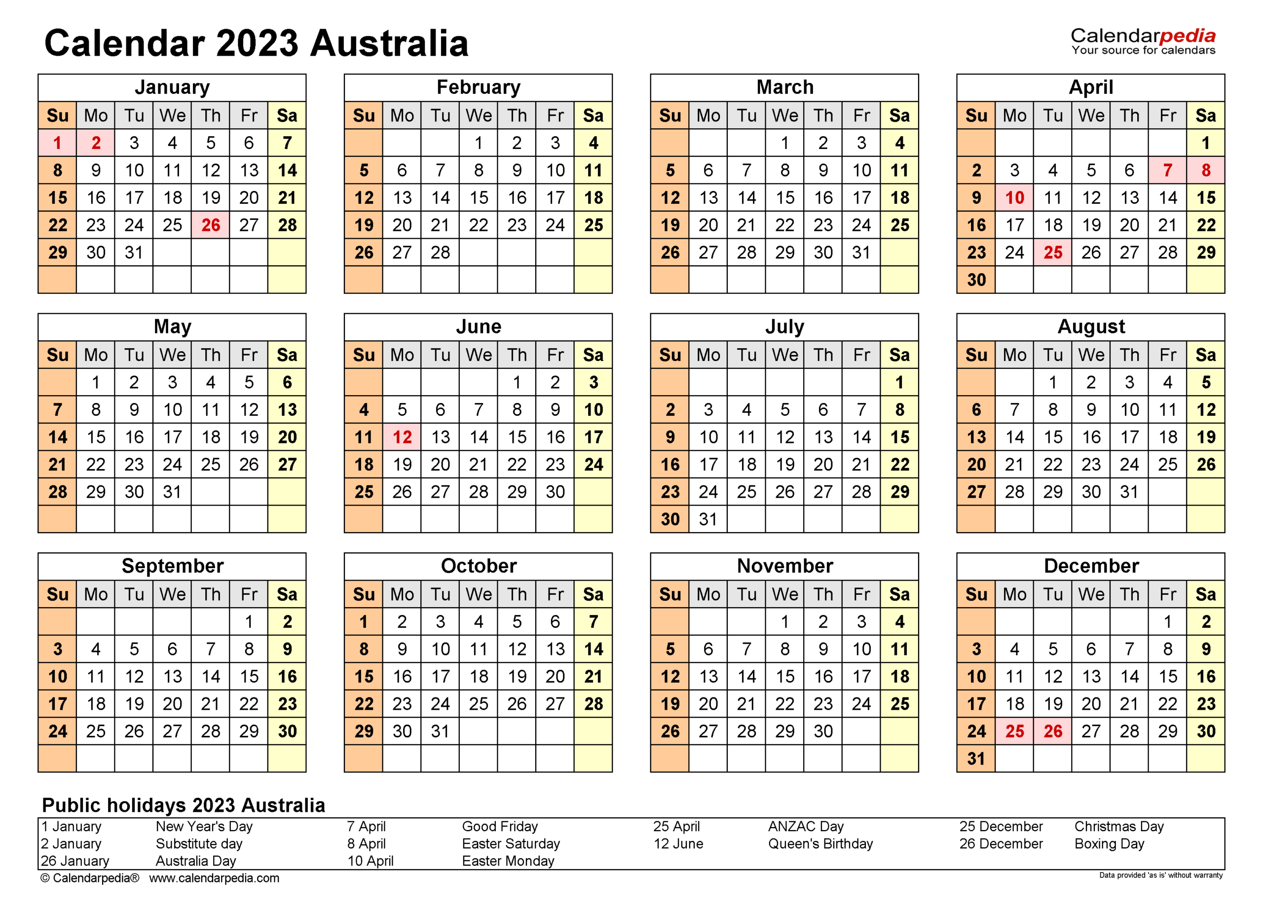 Australia Calendar 2023 Free Printable Pdf Templates 2