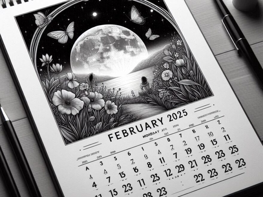 February 2025 Calendar (Monday Start) in black and white