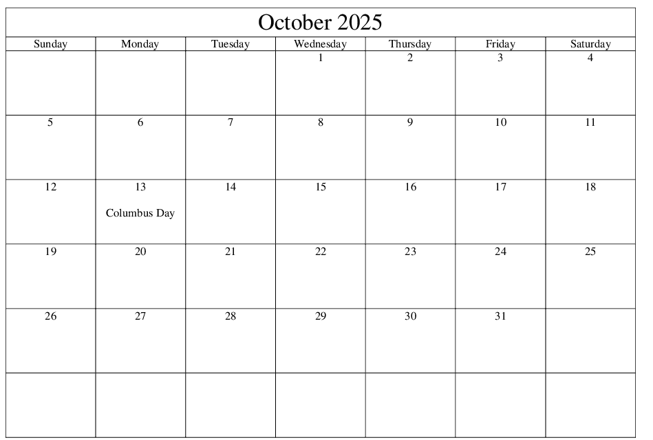 Free October 2025 Calendar Template Minimalist Design