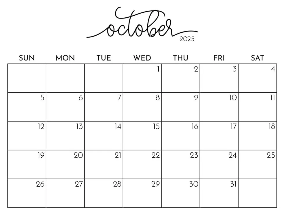 Free October 2025 Calendar with Holidays
