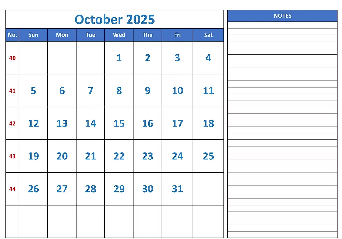 Minimalist October 2025 Calendar Design in Printable JPG Format