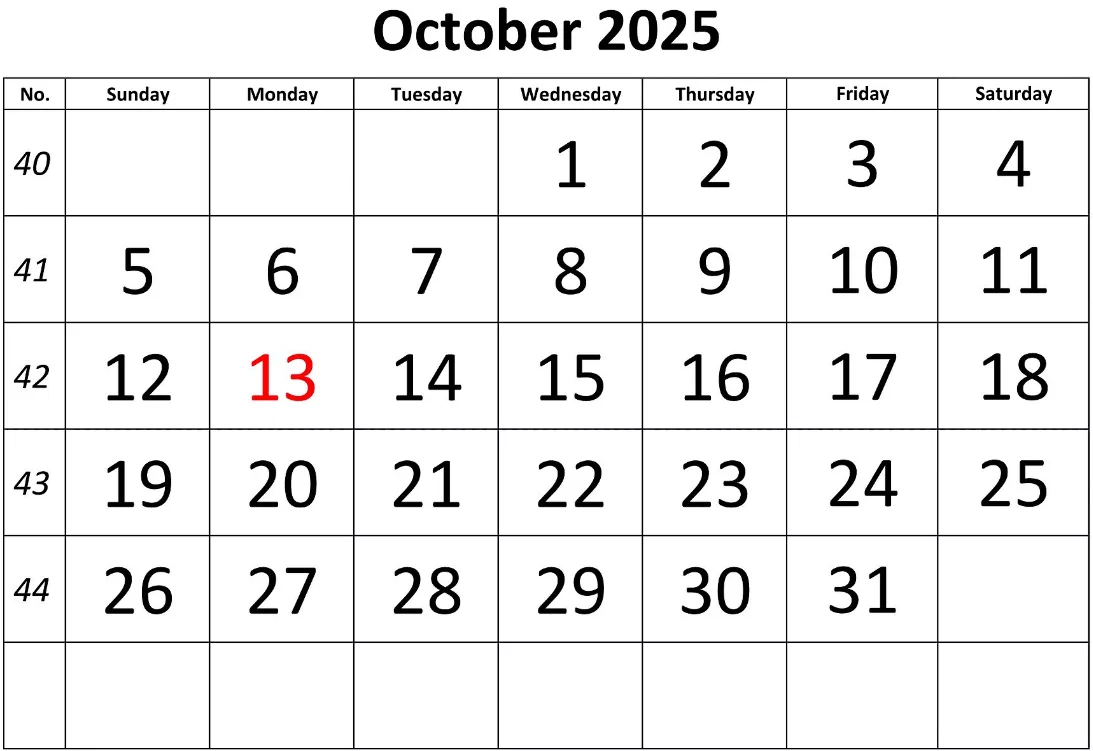 Printable Minimalist October 2025 Calendar Template JPG